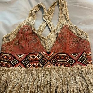 Free People Crushed Gold Lace Maxi Dress Size 2